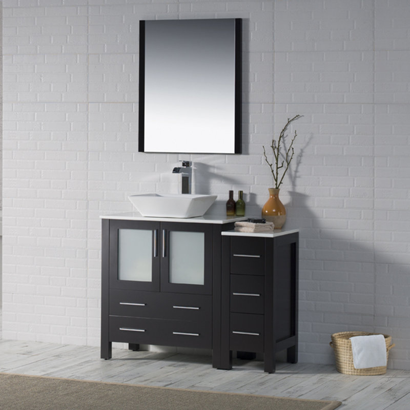 Ensemble de meuble-lavabo simple 42 po avec miroir Mance, Espresso