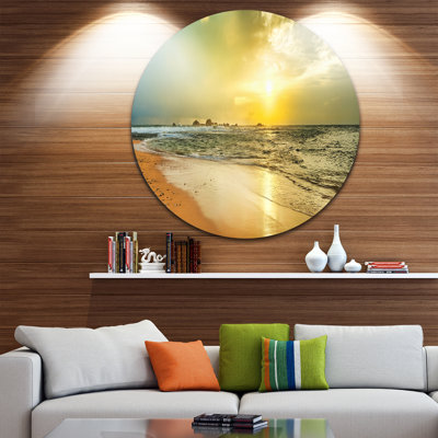 Bright Yellow Sunset Beach Panorama - Unframed Photograph on Metal