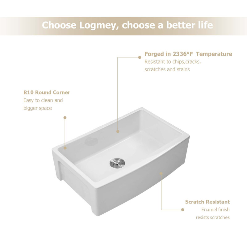 Évier de cuisine à cuve simple en céramique blanche à tablier frontal L 30 po x l 21 po
