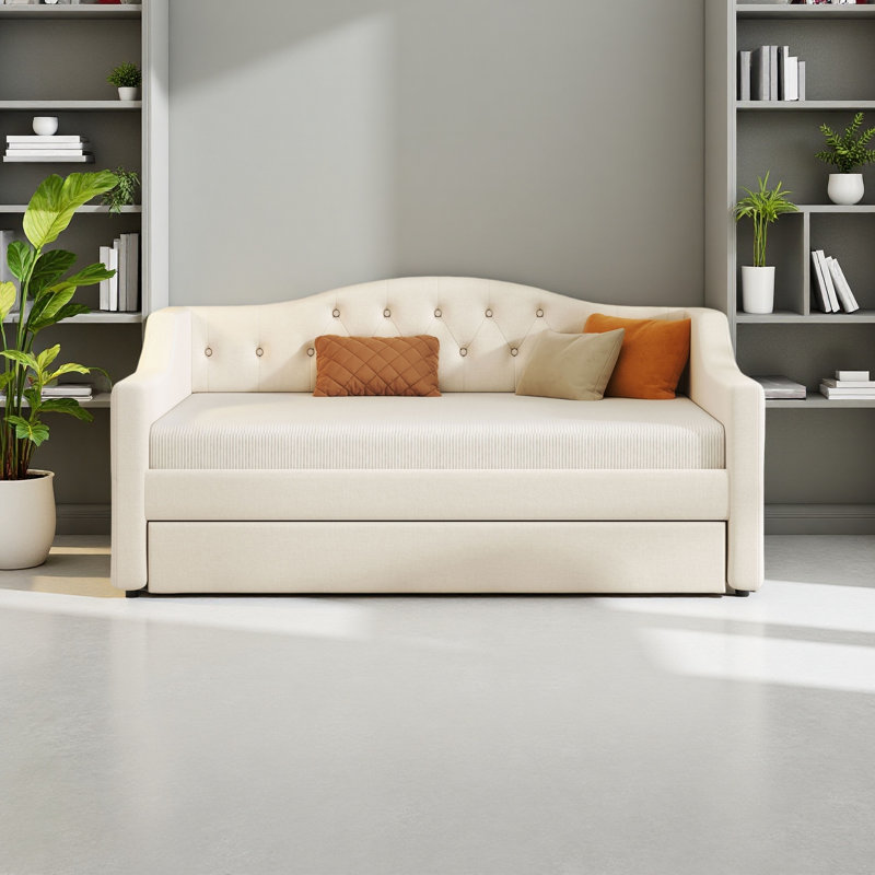 Lit de jour rembourré avec ceinture DEL, Beige