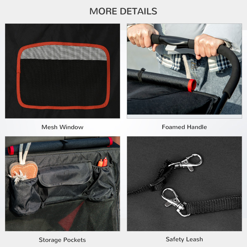 PawHut Black Foldable Large Dog Stroller with Storage