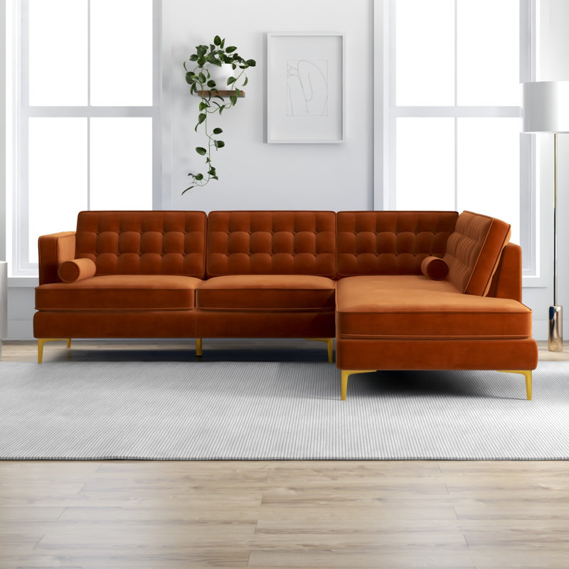 Canapé et chaise longue en velours Addilynn, Accoudoir à droite (vu de face), Orange