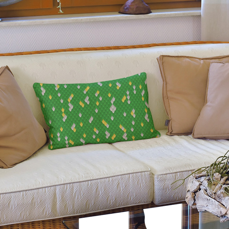 Housse de coussin lombaire à échelles serpent, Vert / Jaune, Sergé de coton