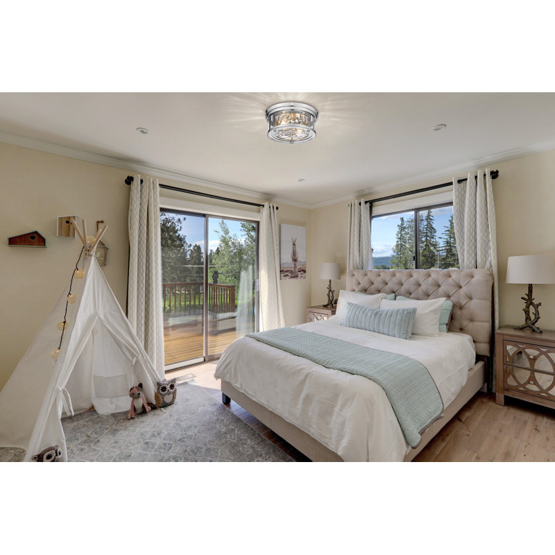 Masuda Glass Flush Mount, Polished Nickel