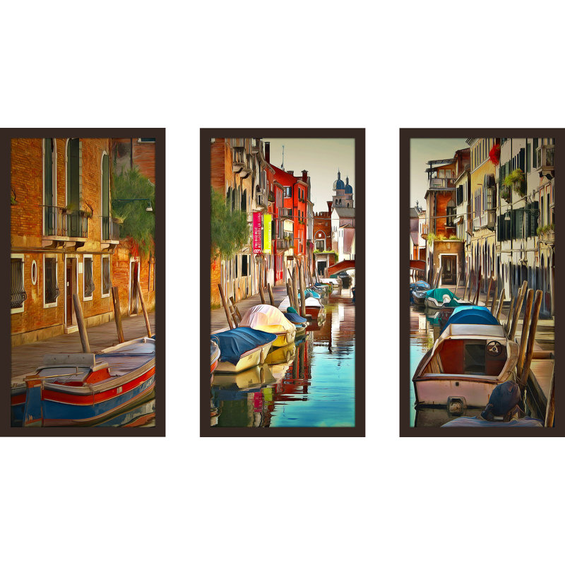« venice canal xx » par yuri malkov, ensemble de 3 impressions encadrées, H 25,5 po x l 40,5 po x P 1 po
