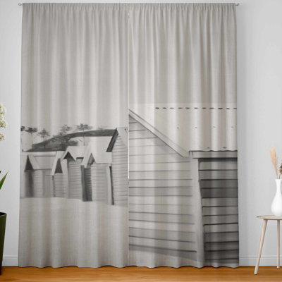 Beach Cabins Blackout Window Curtain Pair for Home Decor
