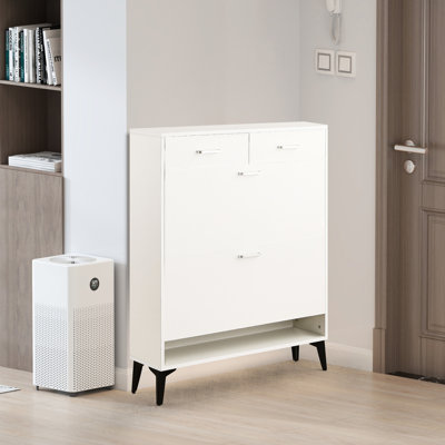 Modern Bedroom Shoe Cabinet With Smooth Drawers - White Versatile Ample Storage