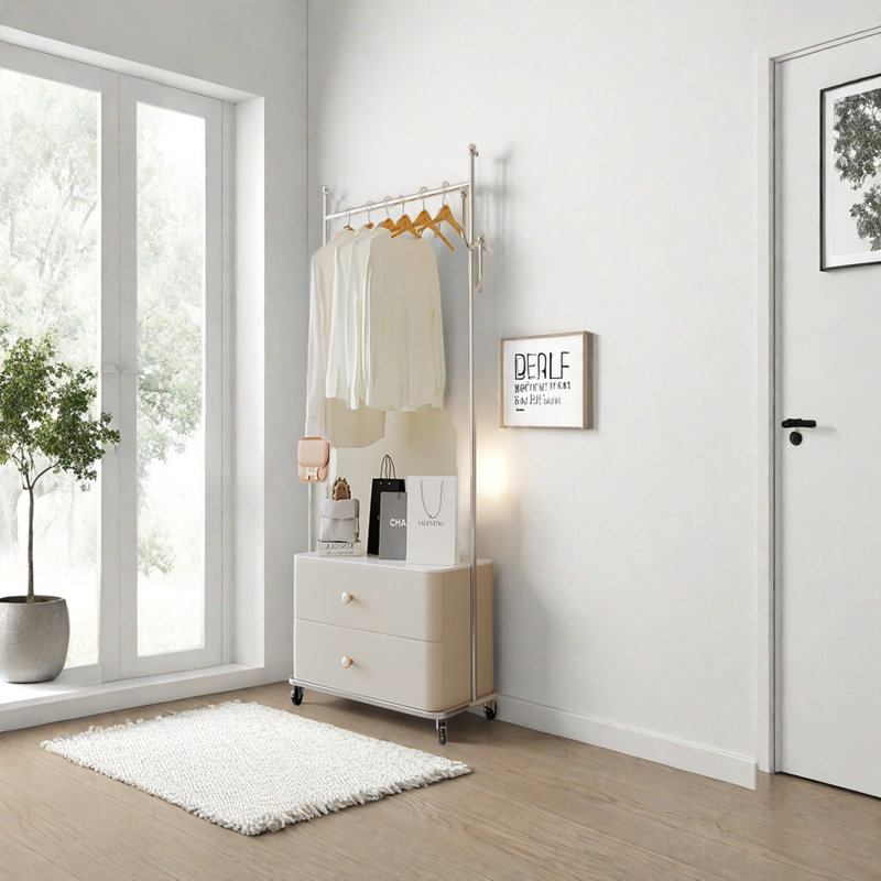Solid Pine Wood Wardrobe with Drawers, Beige