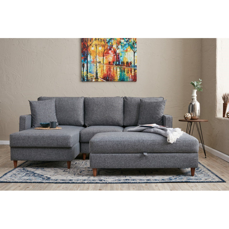 Canapé modulaire de 82,7 po Heylee, 100 % polyester gris, Orienté à gauche (vu de face)