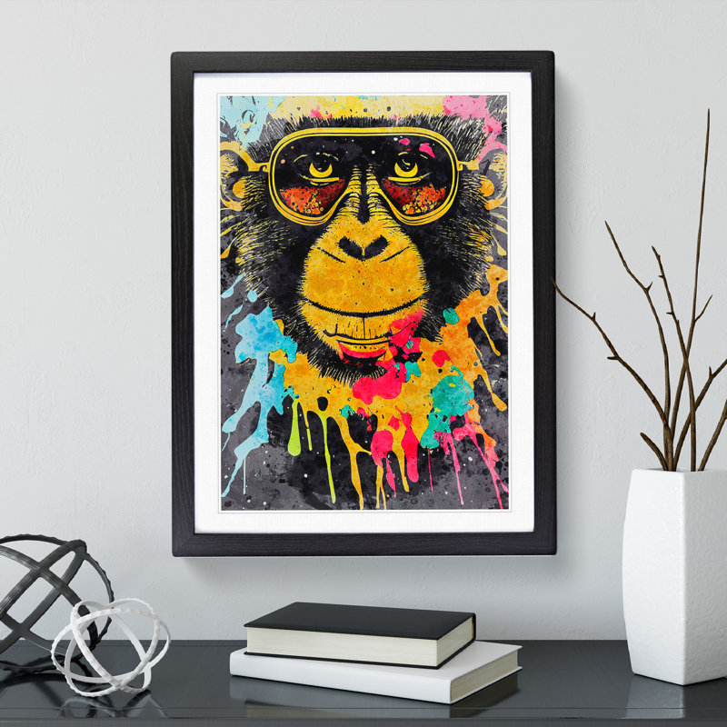 Painted Monkey No.4 1 Piece Single Picture Frame Painting, 64cm H x 46cm W x 2cm D, Black