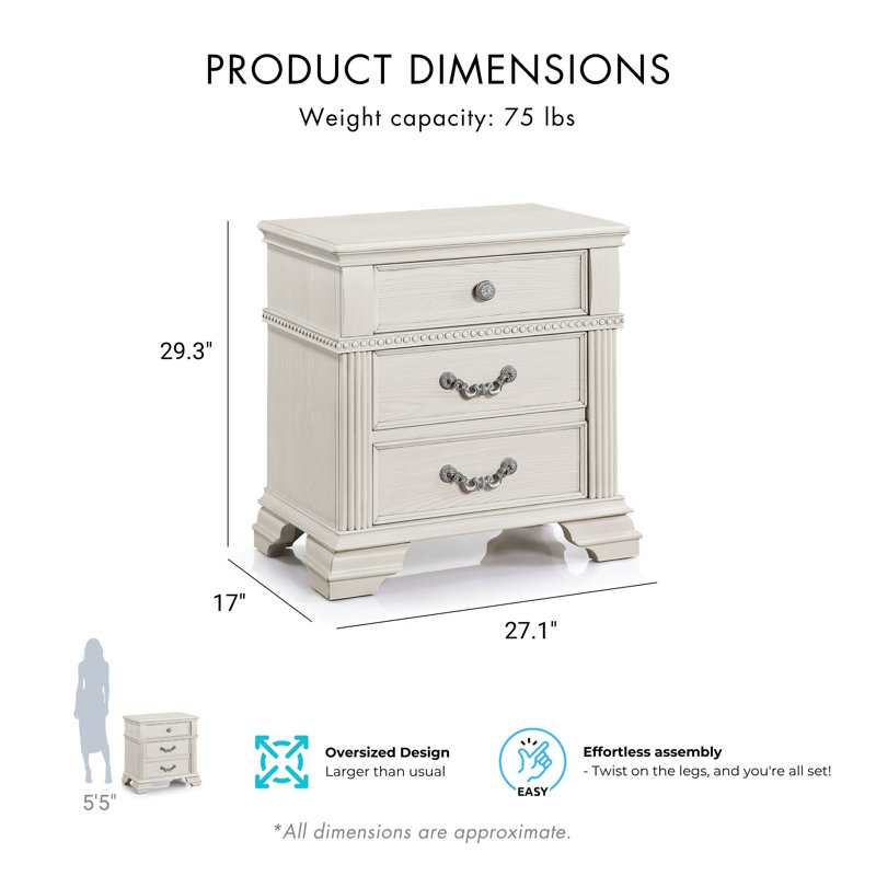 Adames Solid Wood 2-Drawer Nightstand, Beige