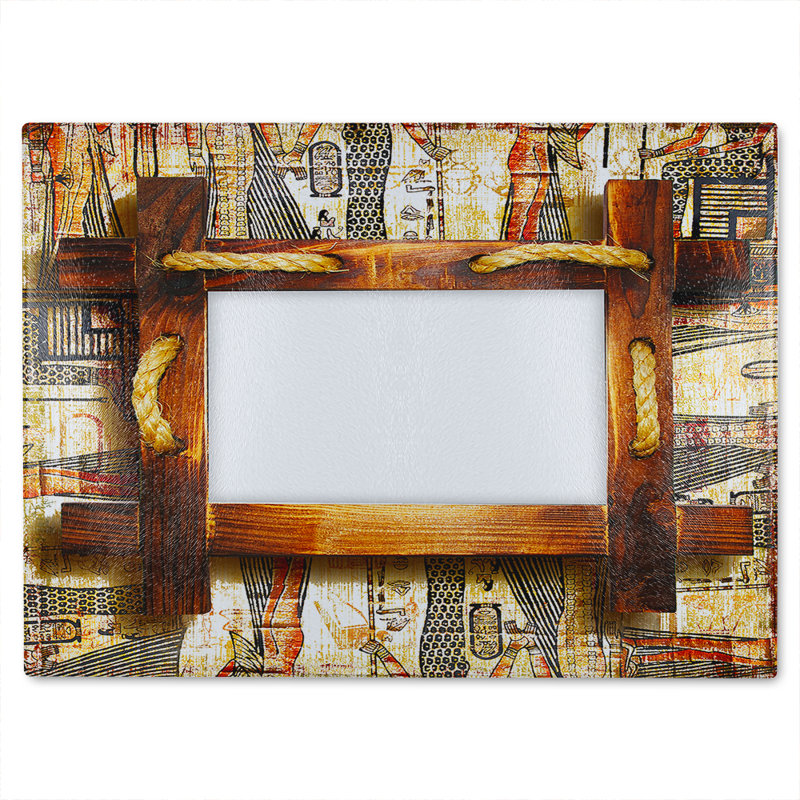 Rustic Egyptian Wooden Frame Glass Chopping Board, 40cm L x 28cm W