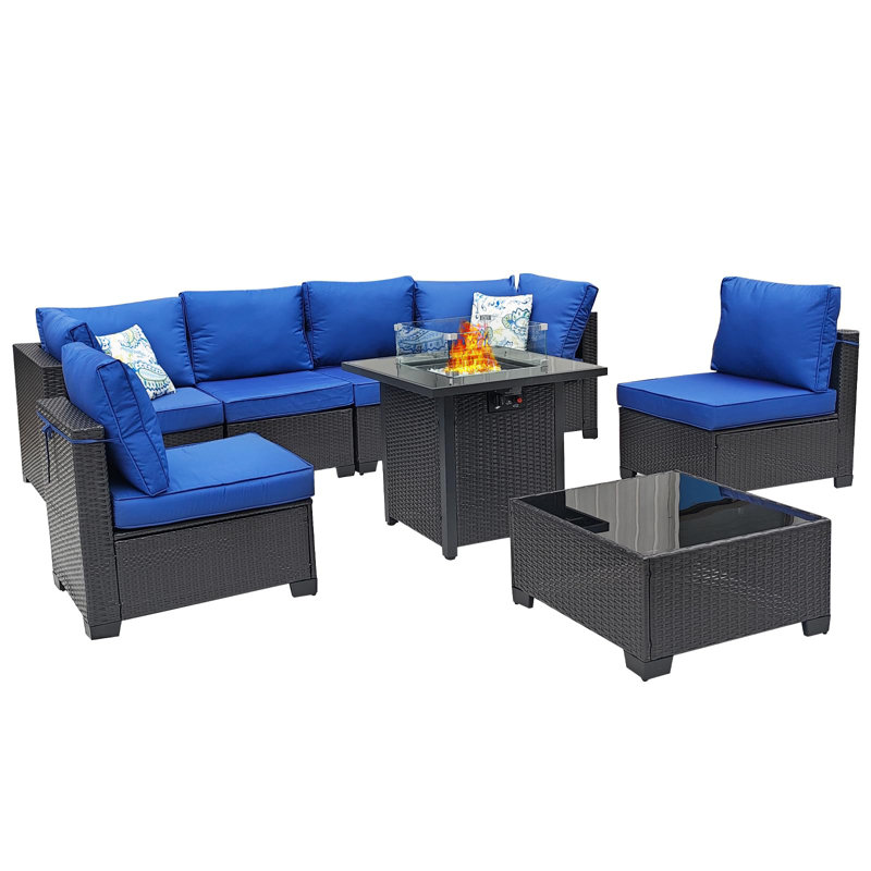 8-piece Outdoor Patio Furniture Sectional Set, Blue