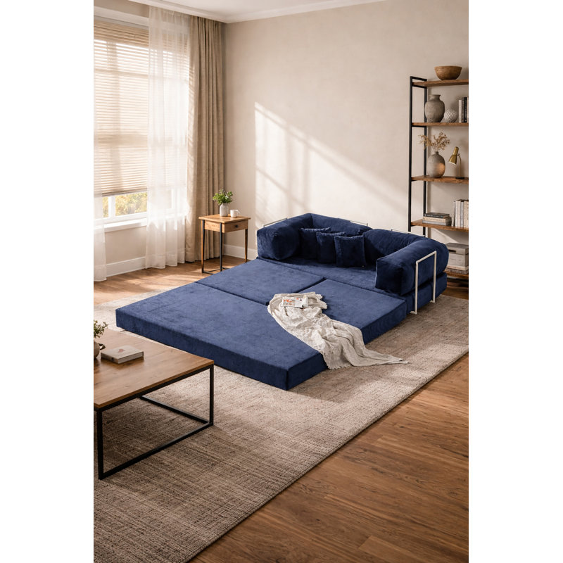 Canapé modulaire en velours bleu, Bleu