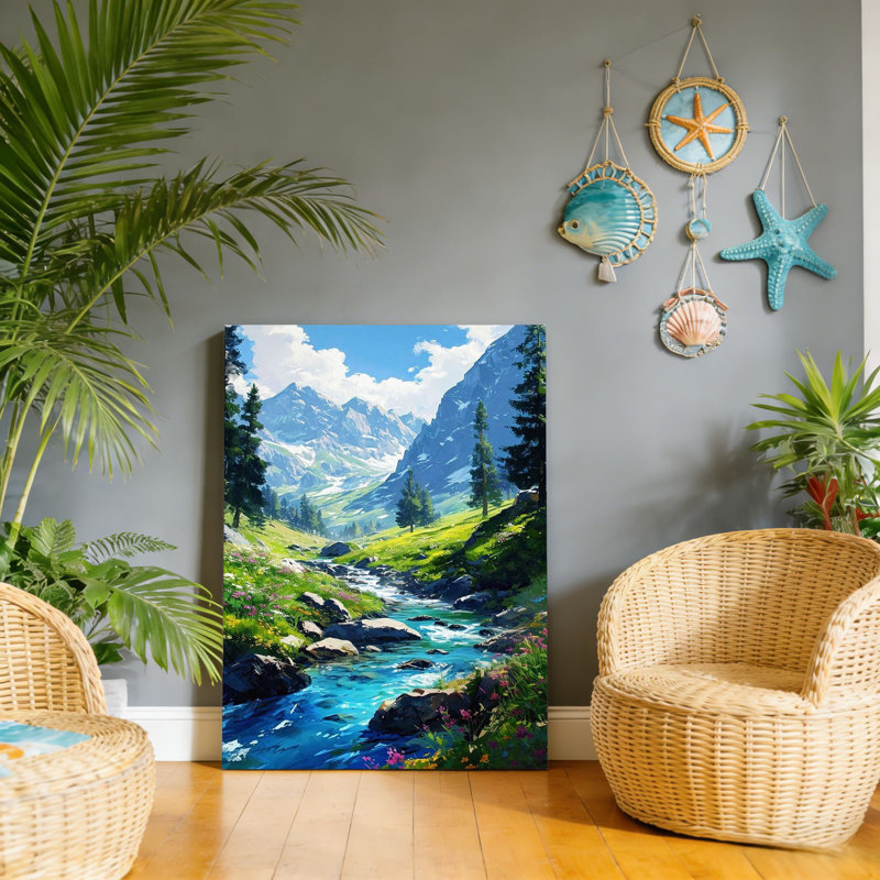 Alpine Valley Stream, Built-In Back Wood Frame Wall Art, 30 X 20