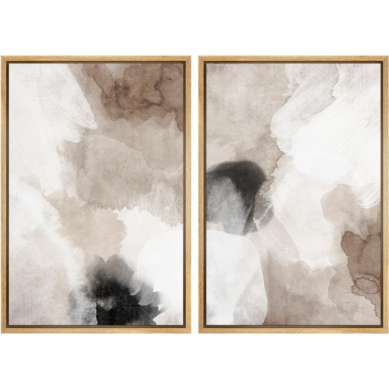 Color Blocks " Pastel Grunge Paint Stroke Abstract Shapes Modern Art Wall Decor Artwork Calm Relax " 2 - Pieces, Natural