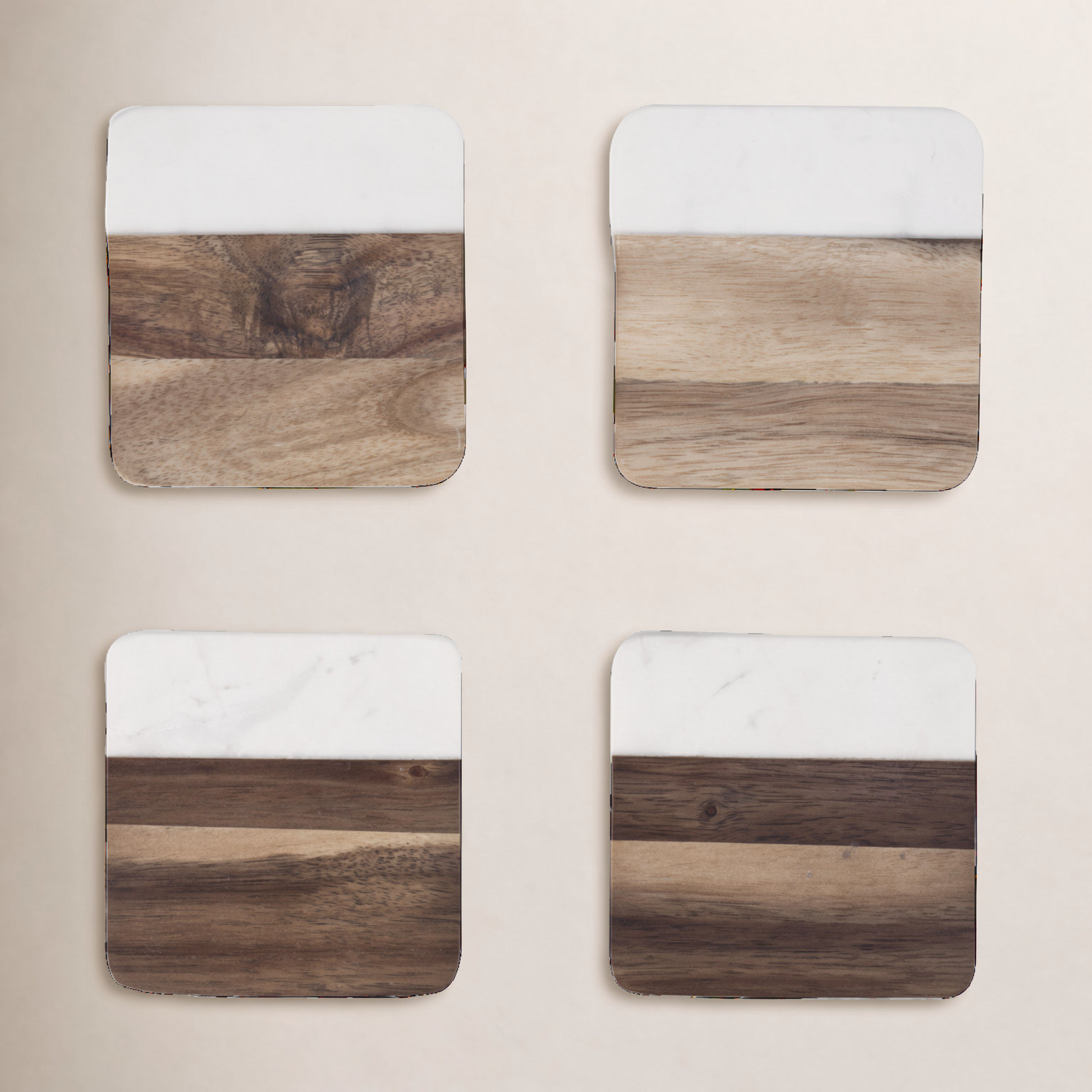 Marble and Acacia Coaster Set
