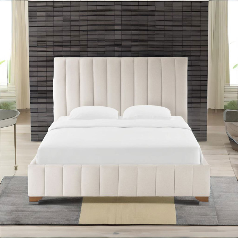 Lit plateforme tapissier Chamlee, gris, Grand