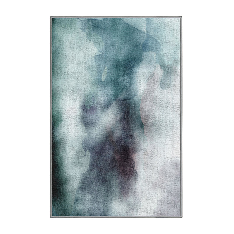 Tapis bleu foncé aquarelle, Rectangle 3 pi x 5 pi
