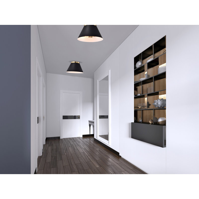 Gareth Flush Mount, Black/Vintage Brass, Black Shade/White lining