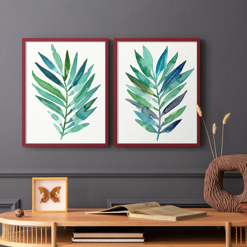Palm Frond Flow I - impression encadrée de qualité supérieure - prête à être accrochée - aucun clou requis - aucun clou requis