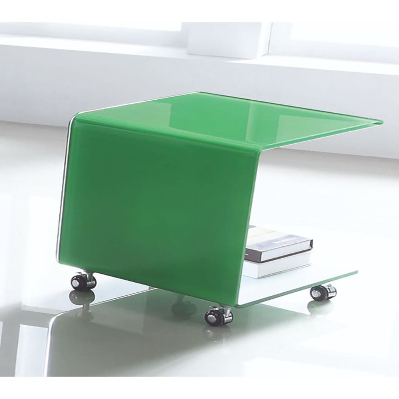 Chariot orange en verre trempé 12 mm avec roulettes verrouillables, Vert