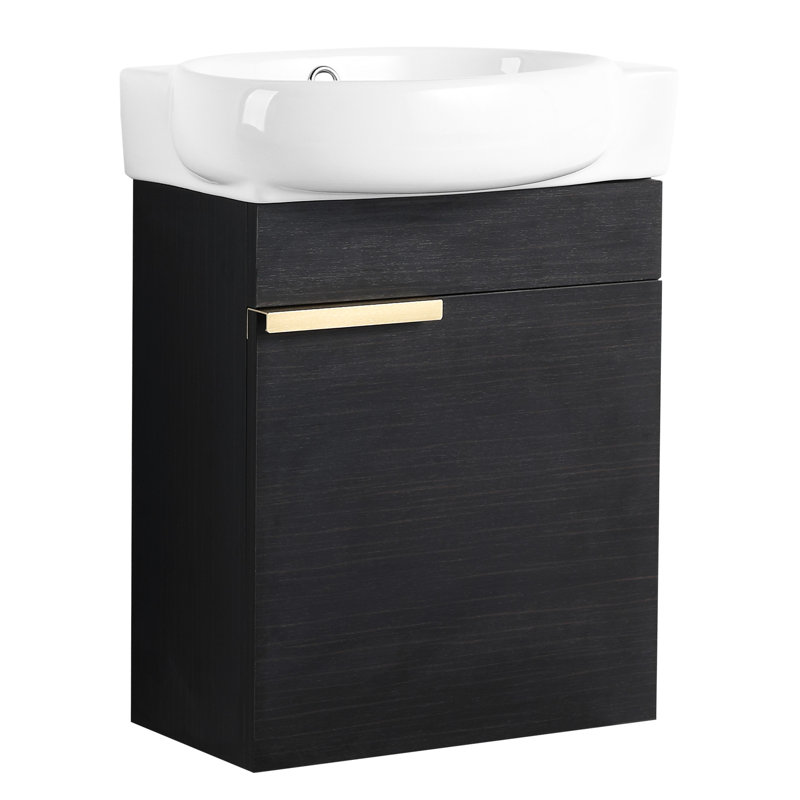 Meuble-lavabo compact de 16 pouces - Finition châtaignier noir pour les petites surfaces fixées au mur avec les salles de bain en céramique