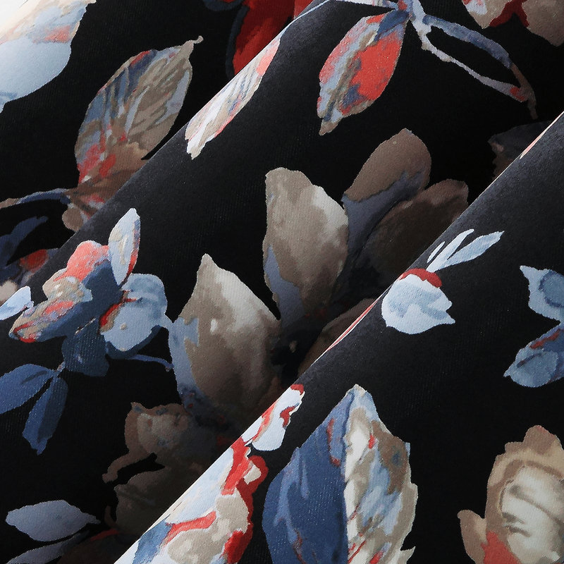  Vintage Floral Blackout Grommet Curtain Panel, Black, 40" W x 84" L