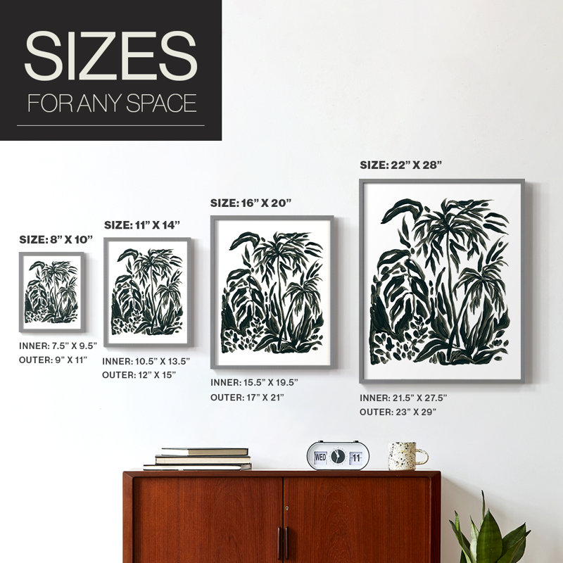 Encre Jungle IV, reproduction encadrée - bois massif, H 30 po x l 24 po, Gris