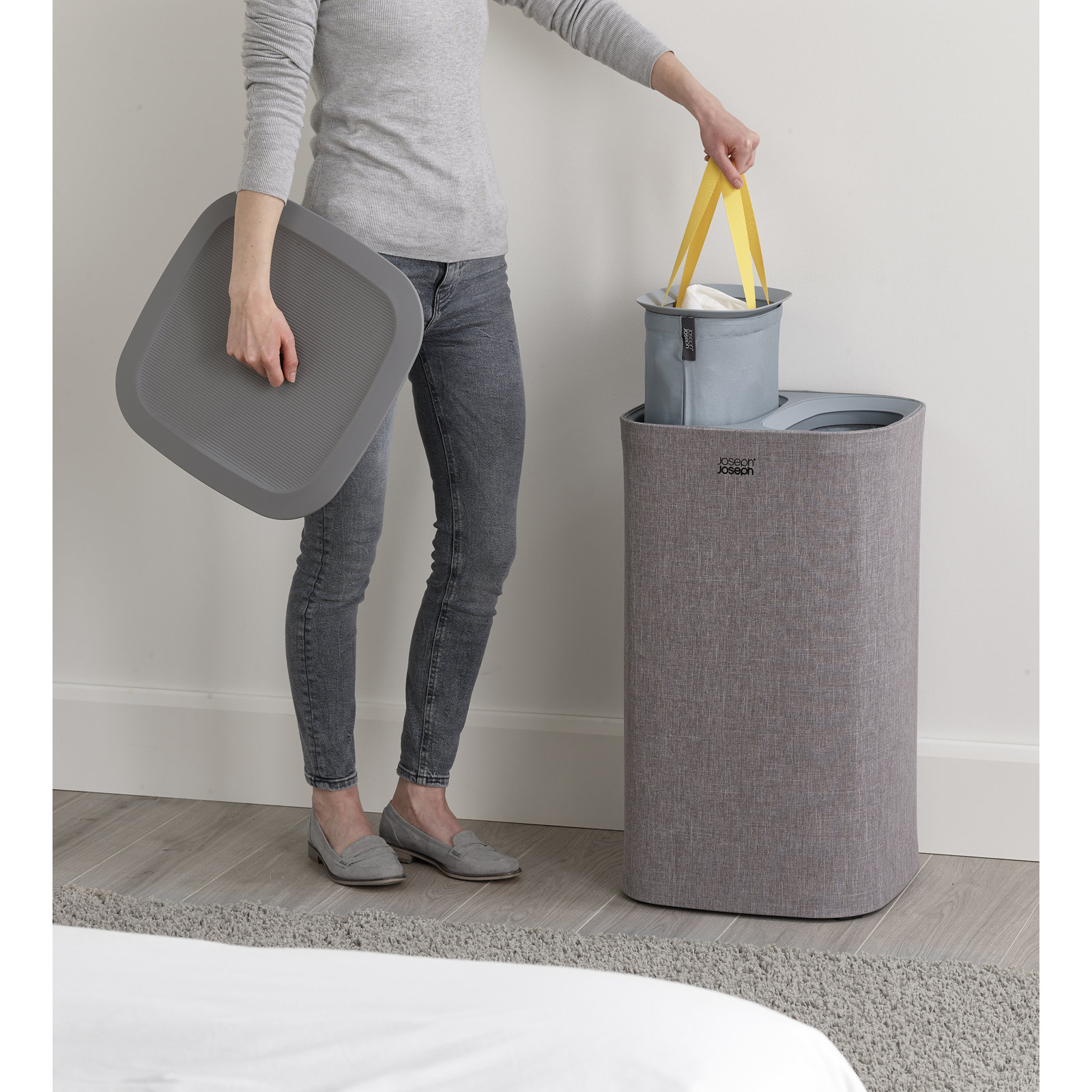 Joseph Joseph Tota Laundry Hamper Separation Basket with Lid, Gray, 60-Liter (15.75"  x 15.75" x 28")