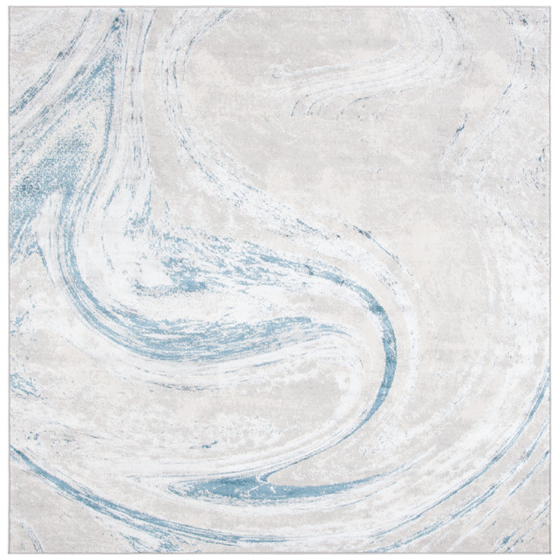 Tapis gris / bleu Ameya, Carré 6 pi 7 po