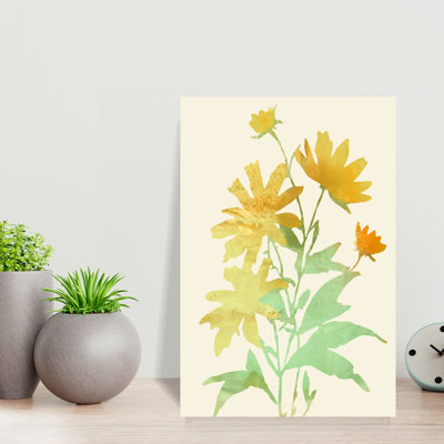 Yellow Botanical Bloom Delicate Minimalist Organic Flower Nature Wall Art Print by Casa Cartissi - Wrapped Canvas Print
