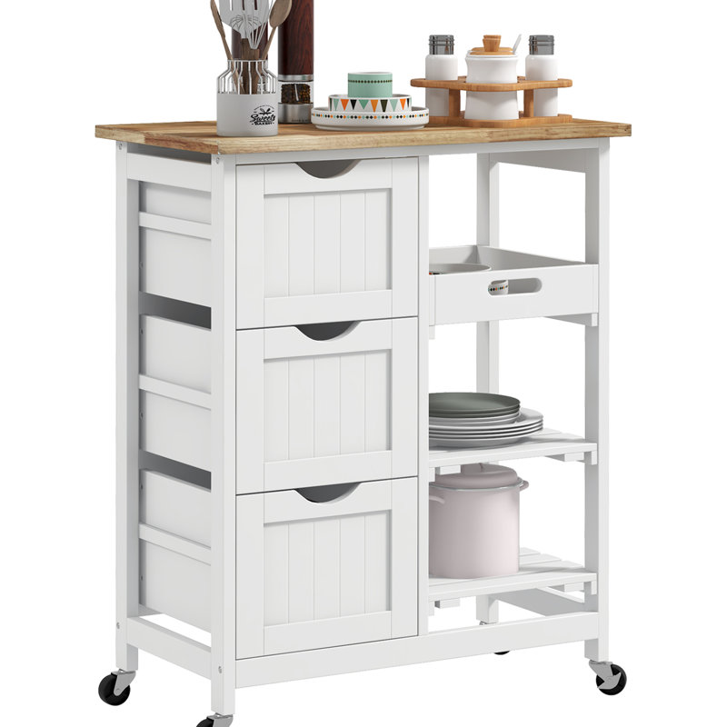 Chariot pour îlot de cuisine roulant, blanc - Permet aux tiroirs et aux plateaux amovibles d'offrir un service efficace