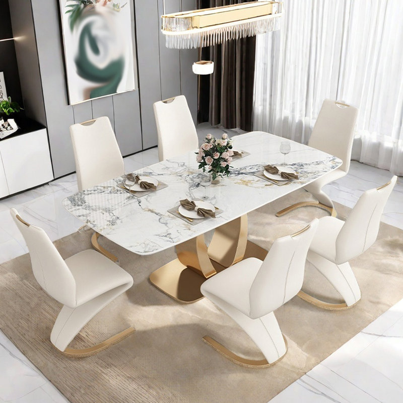 Modern simple luxury rectangular dining table sets, 29.5''H x 63''L x 35.4''W