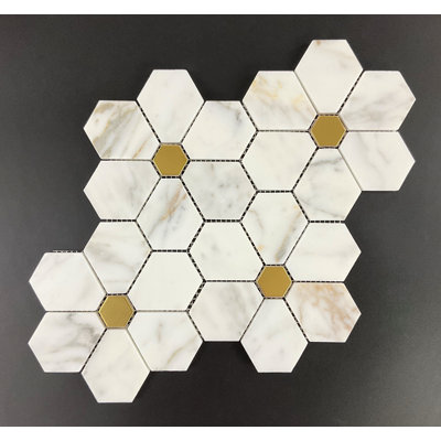 MFL Flowers Pattern Marble & Metal Novelty Mosaic Wall and Floor Tile