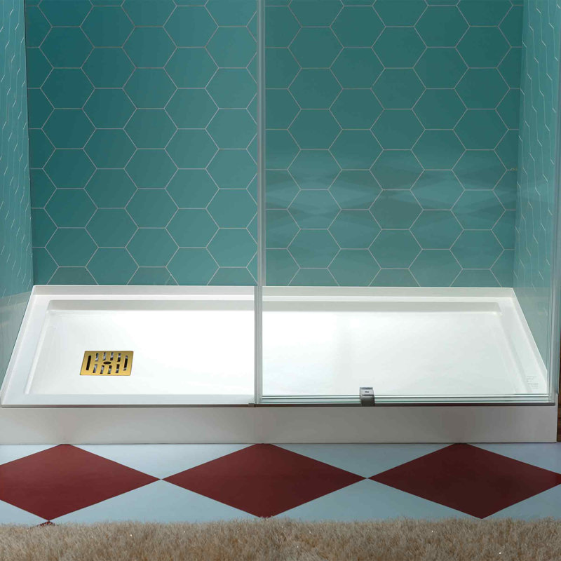 WOODBRIDGE 60 In. X 36 In. Solid Surface Shower Pan Base, Alcove Installation With Drain Options, Slip-Resistant & Mold-Resistant