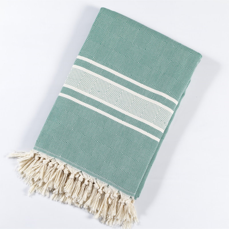 Eptakomi Cotton Chevron / Zig Zag Bedspread, Green, 220 W x 260cm L