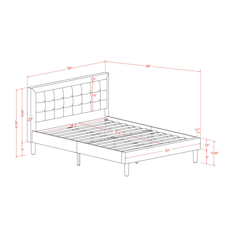 Upholstered Metal Platform Bed, Full, null