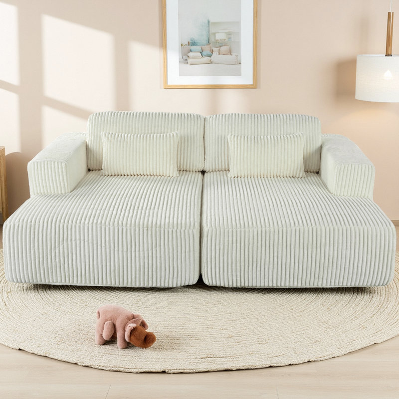 Canapé-lit convertible en velours côtelé 86,6 po, Beige