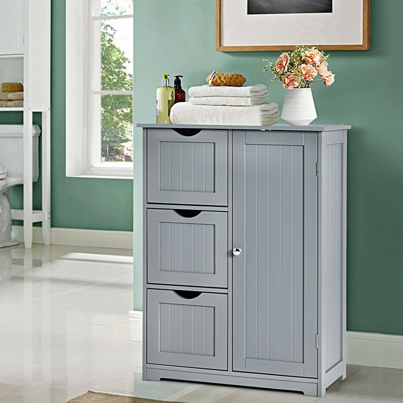 Armoire de rangement latérale avec 3 tiroirs et 1 armoire de rangement Rosalva, Gris