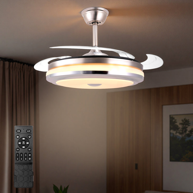 Retractable Ceiling Fan with Lights and Remote,42 Inch Fandelier Ceiling Fan with Light, 6 Speed Dimmable Reversible Memory, Modern Silent Smart Fan for Bedroom Living Room