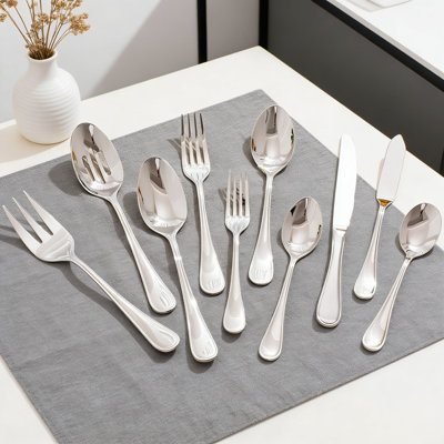 45-Piece Silverware Set For 8 With Serving Utensils, 18/10 Stainless Steel Flatware Set, Mirror Polished And Dishwasher Safe For Home, Hotel, Or Wedding