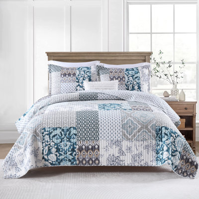 HoneiLife King Size 3-Piece 100% Cotton Patchwork Bedding Set, Classic American Handmade Quilt with Matching Pillow Shams, White
