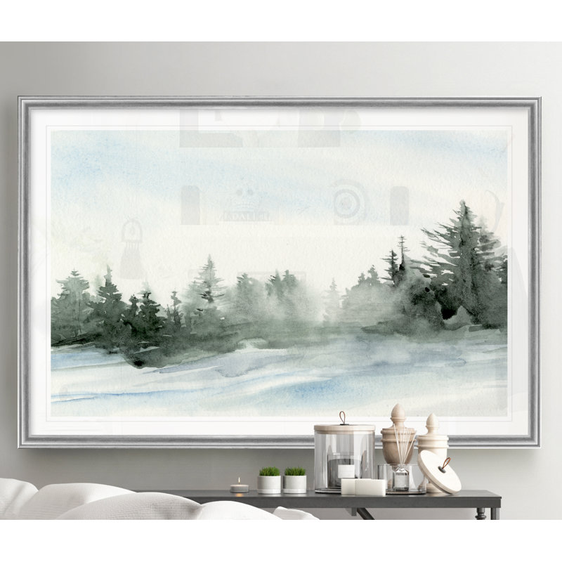 «Evergreen In The Distance I», reproduction d'art sur toile, H 30,5 po x l 42,5 po x P 1,5 po, Cadre argenté
