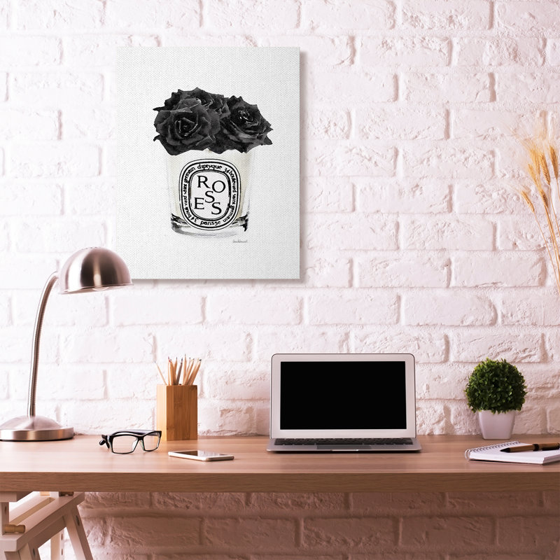 « mode stylisé rose fleur », art textuel noir, H 30 po x l 24 po, Toile tendue