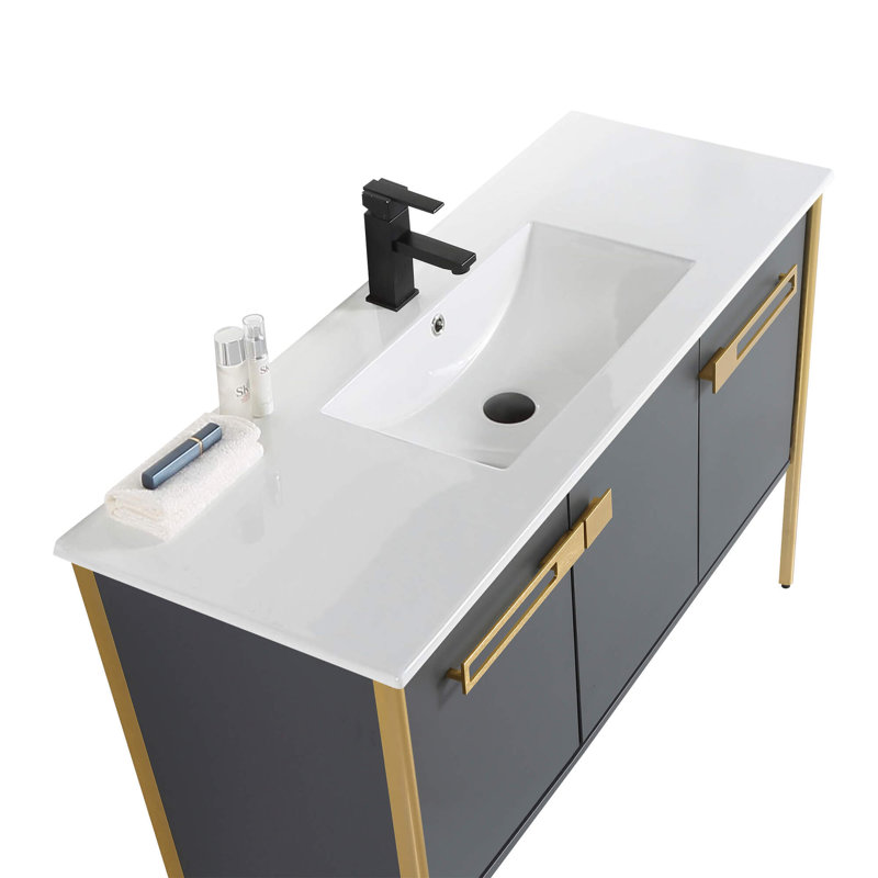 48" Single Bathroom Vanity, Satin Brass, Onix Gray