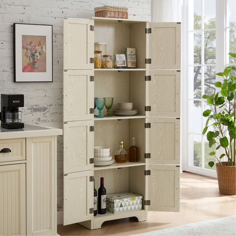 Armoire de rangement haute 72,4 "avec 8 portes et 4 tablettes, bibliothèque, salon, cuisine, salle à manger et armoire de rangement autoportante