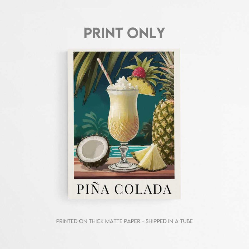 Art mural Pi pi Colada: impression cocktail tropical, H 7 po x l 5 po, Ne s’applique pas, Impression sans cadre