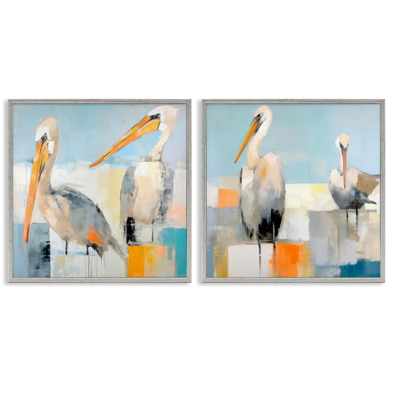 Paire de pélicans abstraits, ensemble de 2 giclées par Irena Orlov, Estampe numérique Farmhouse, H 12 po x l 12 po