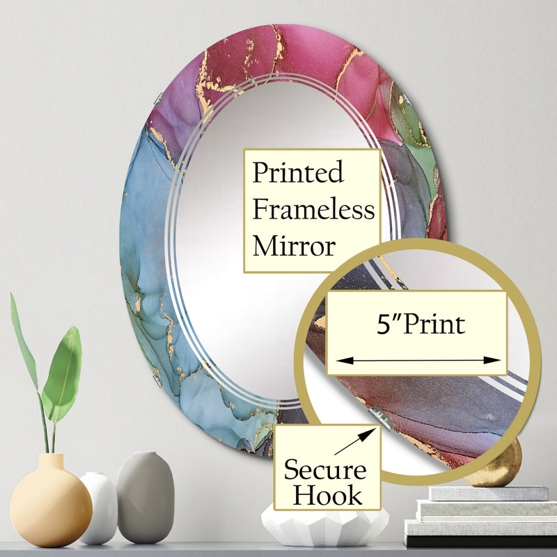 Mauve et bleu liquide Art I - miroir mural moderne ovale, 30 po x 20 po